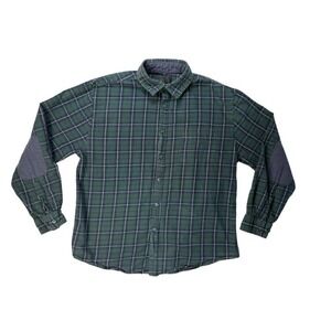 Men's Green Blue Plaid Flannel Cotton Long Sleeve Button Up Shirt Size‎ Small